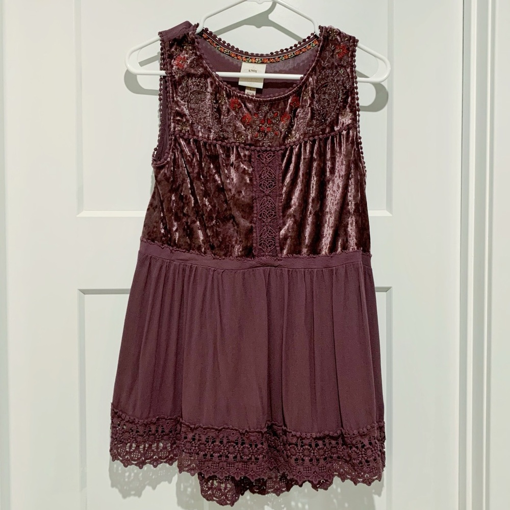 Purple Velvet and Lace Sleeveless Top
